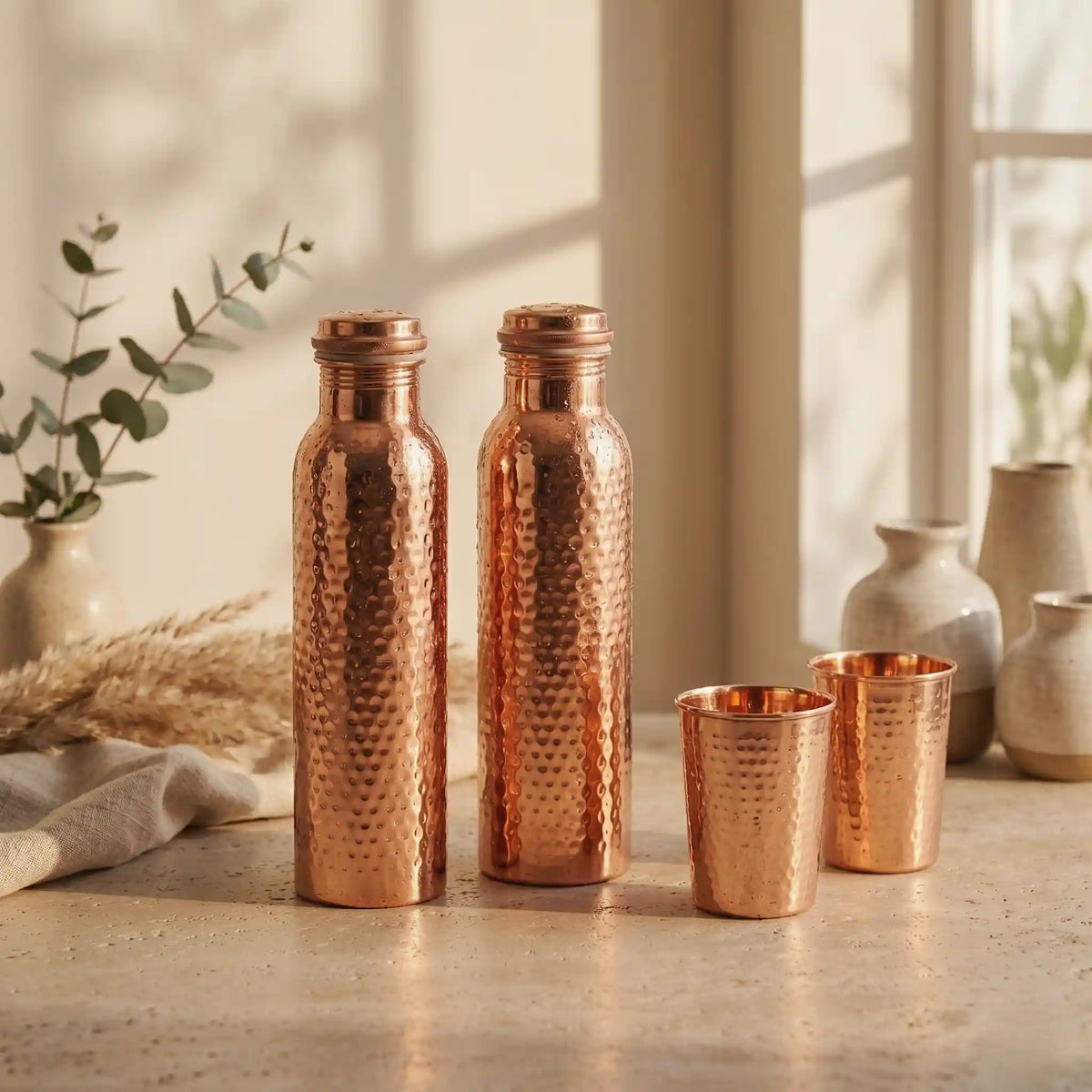 Copper Gift Set | 2 Bottles & 2 Glasses | Pure Copper