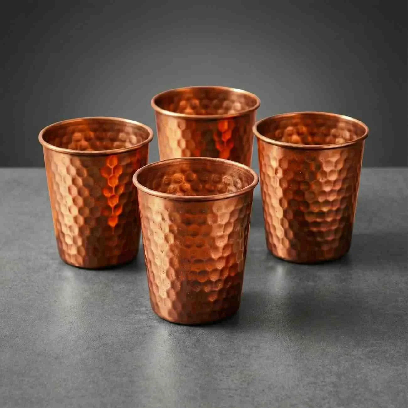 Hammered Copper Glass Set of 4 | Pure Copper Drinkware