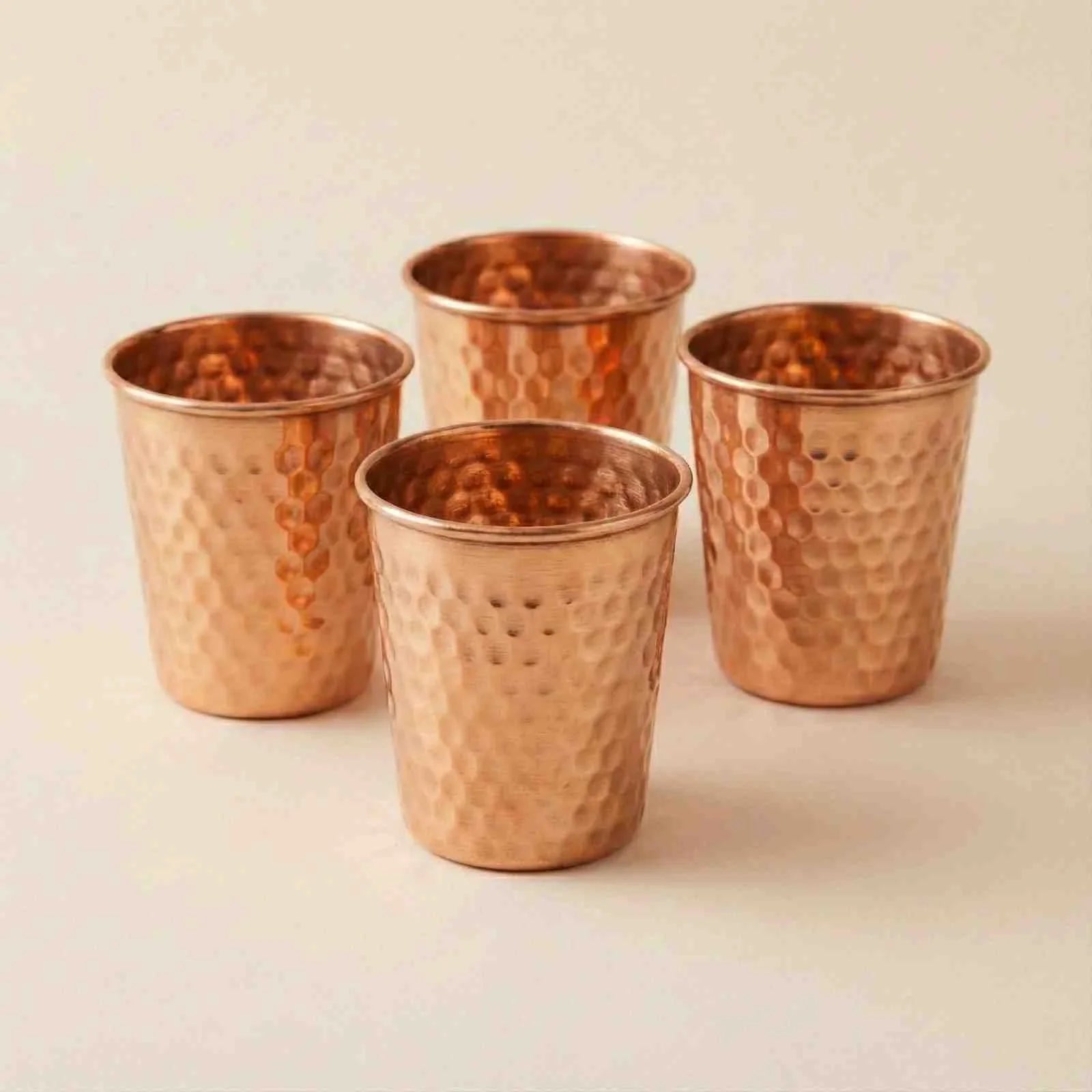 Hammered Copper Glass Set of 4 | Pure Copper Drinkware