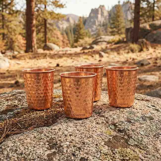Hammered Copper Glass Set of 4 | Pure Copper Drinkware