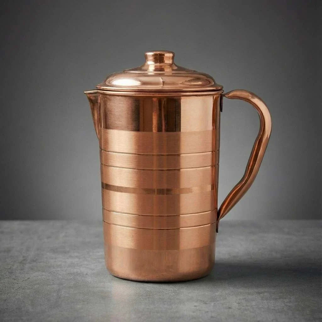 Pure Copper Water Jug with Lid – Handmade Ayurvedic Copper Pitcher